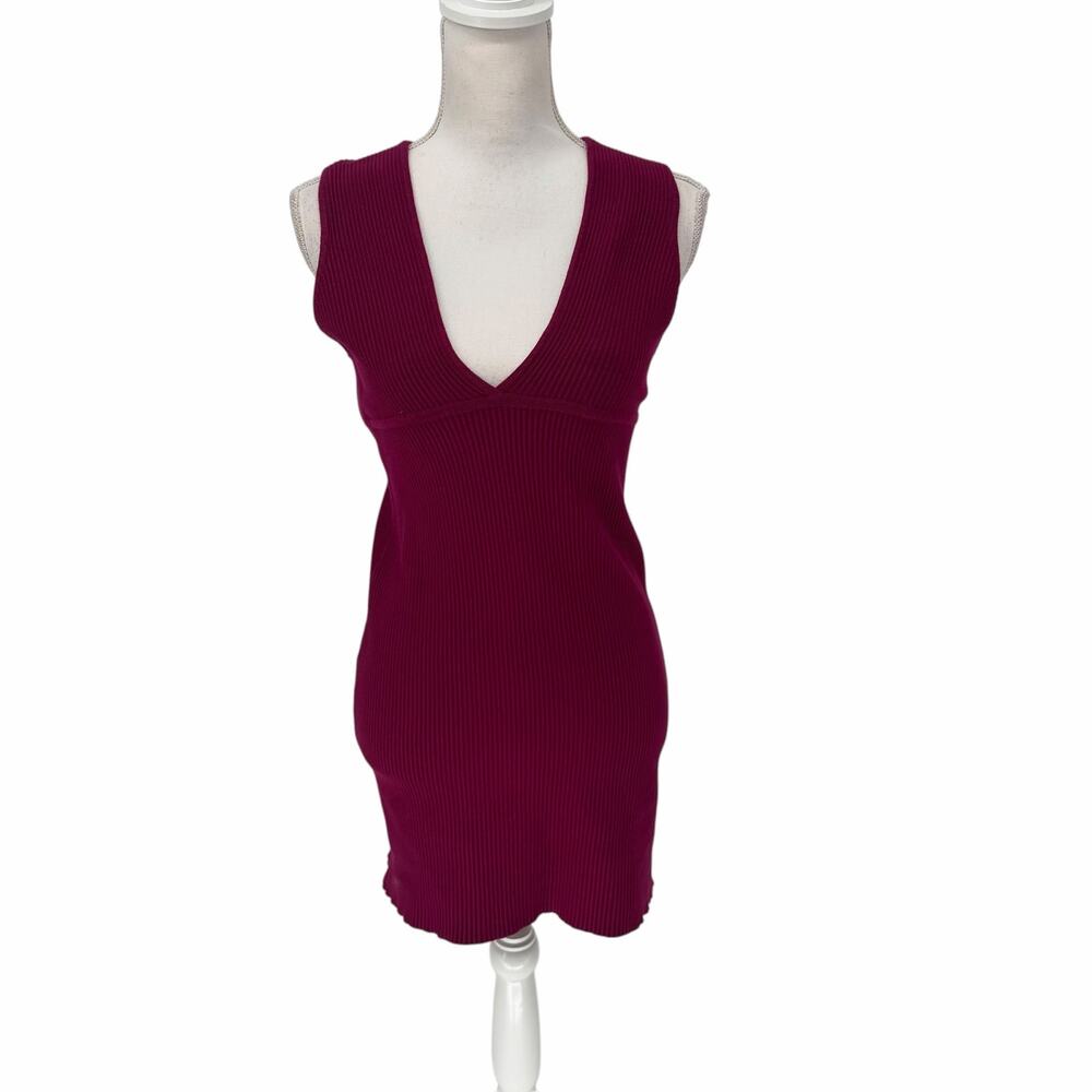 House of Harlow 1960 Red Rib-Knit Sleeveless Bodycon Dress Medium